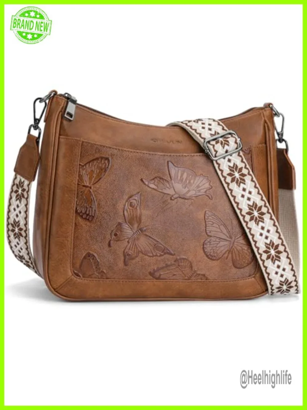 Vegan Leather Medium Butterfly Hobo Crossbody Purse Shoulder Bag